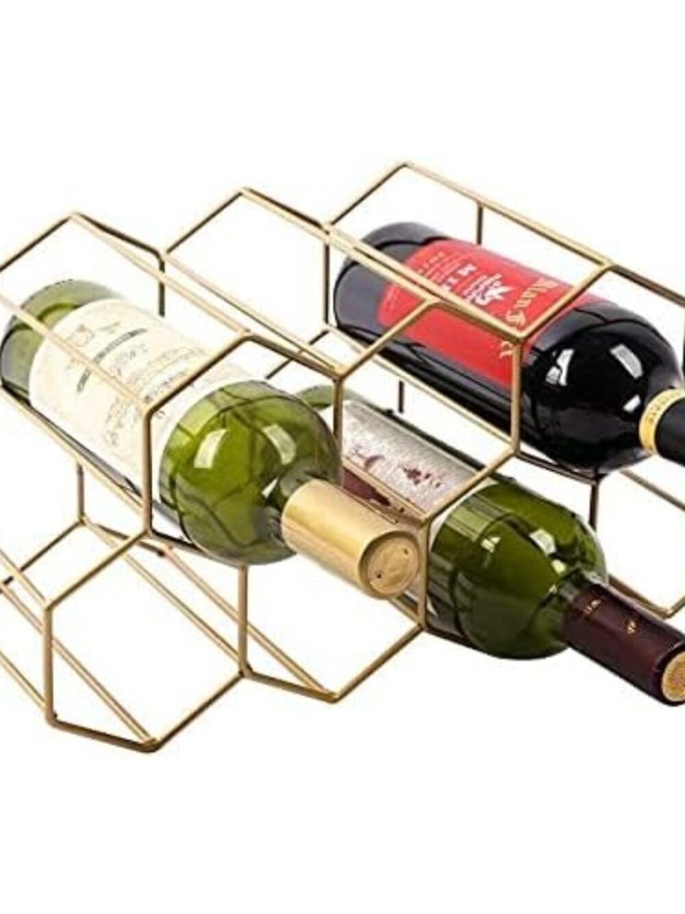 Small Gold Wine Rack 9 Bottle Holder Countertop - No Need Assembly Modern Metal